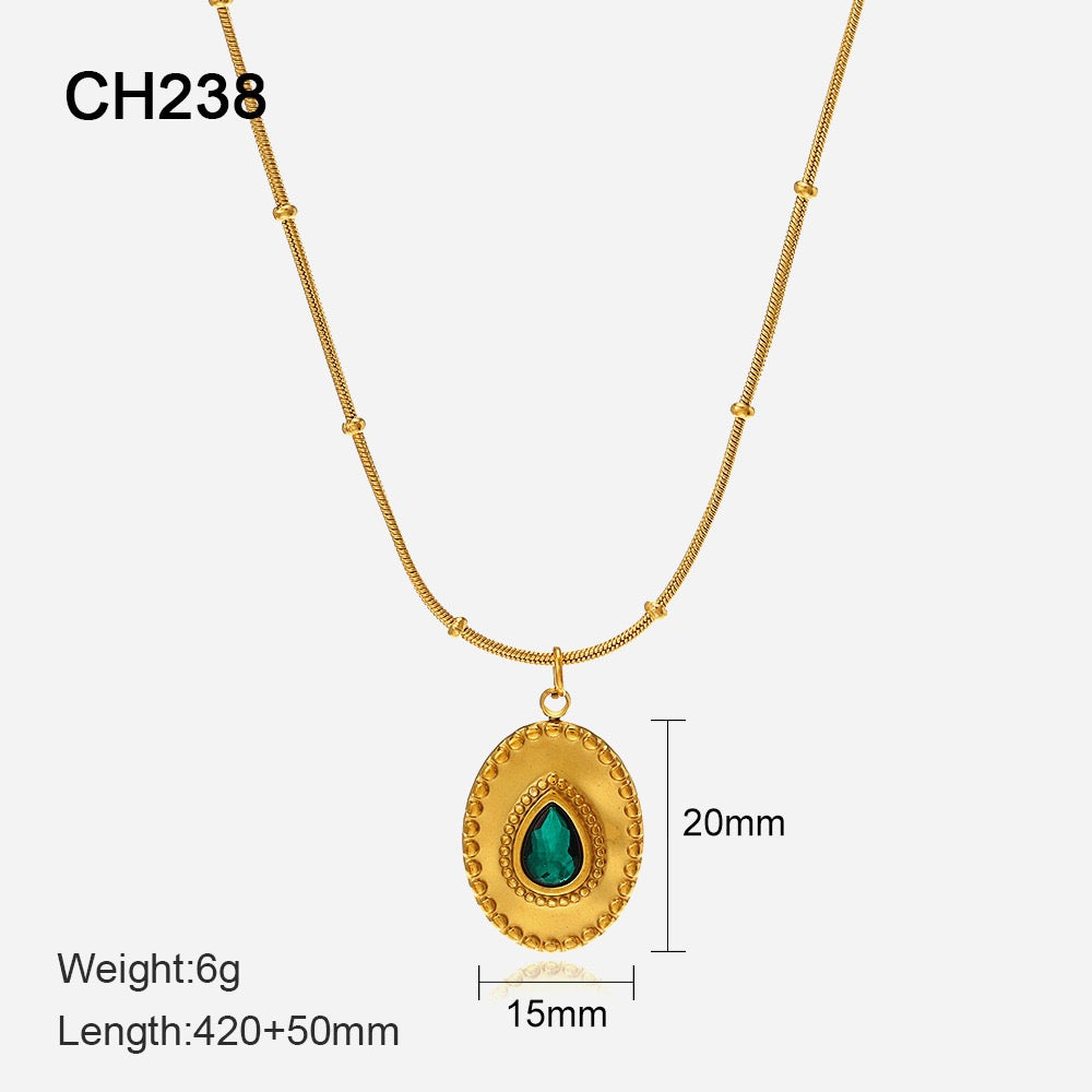 14K Gold Green Gem Pendant Necklace