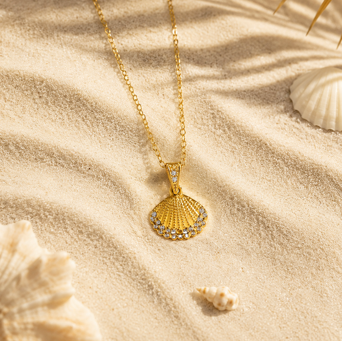 Gold Seashell Ocean Charm Necklace
