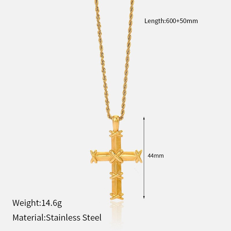 14K Gold Plated Cross & Sword Pendant Necklace Collection, Stainless Steel Faith Necklaces
