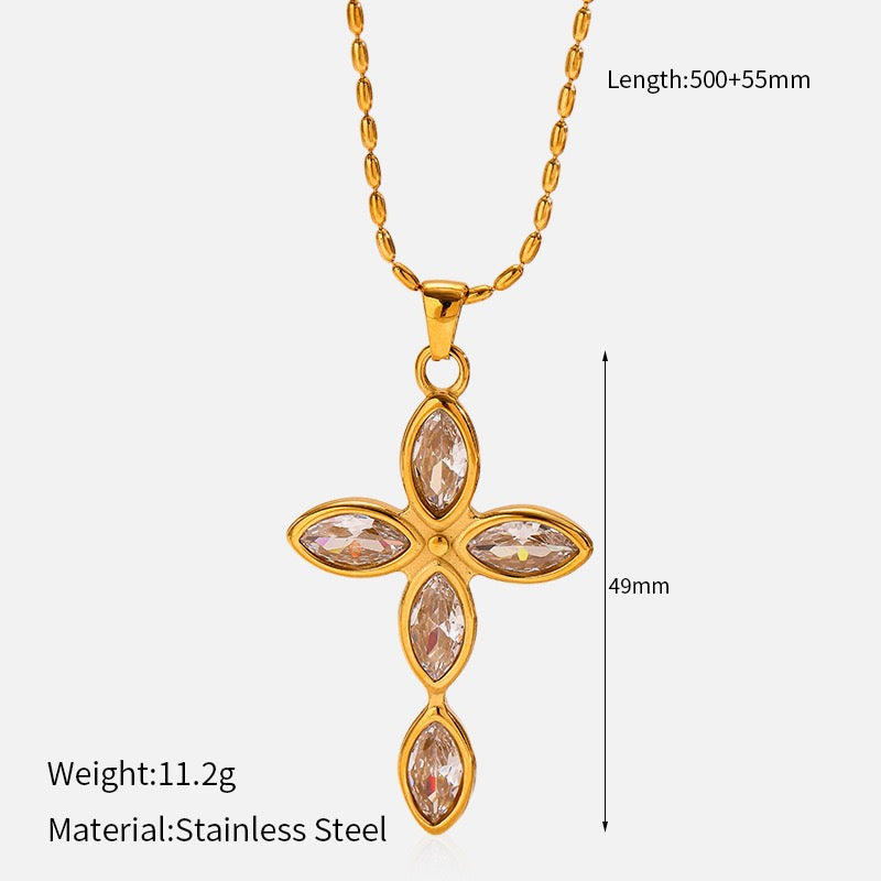 14K Gold Plated Cross Pendant Necklace Collection, Vintage Style Gemstone Cross Necklaces