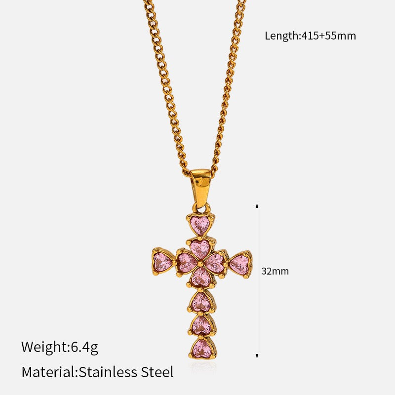 14K Gold Plated Cross Pendant Necklace Collection, Vintage Style Gemstone Cross Necklaces