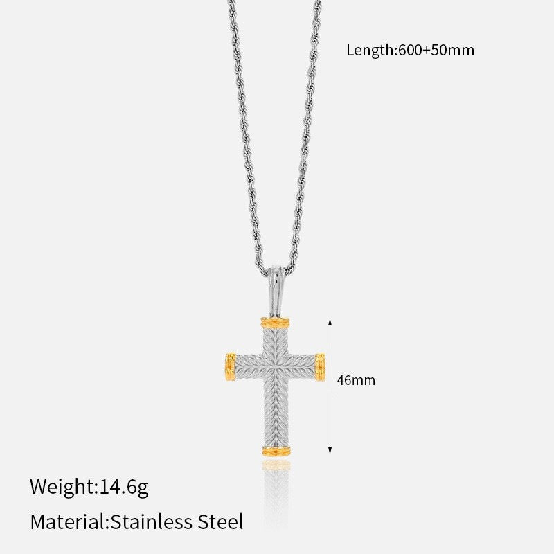 14K Gold Plated Cross & Sword Pendant Necklace Collection, Stainless Steel Faith Necklaces