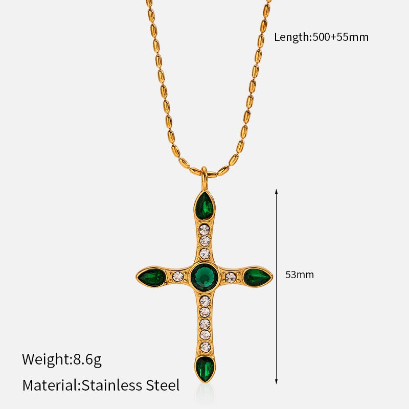 14K Gold Plated Cross Pendant Necklace Collection, Vintage Style Gemstone Cross Necklaces