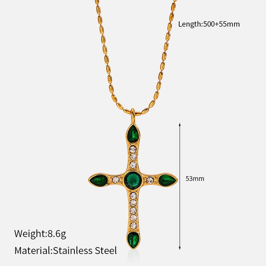 14K Gold Plated Cross Pendant Necklace Collection, Vintage Style Gemstone Cross Necklaces