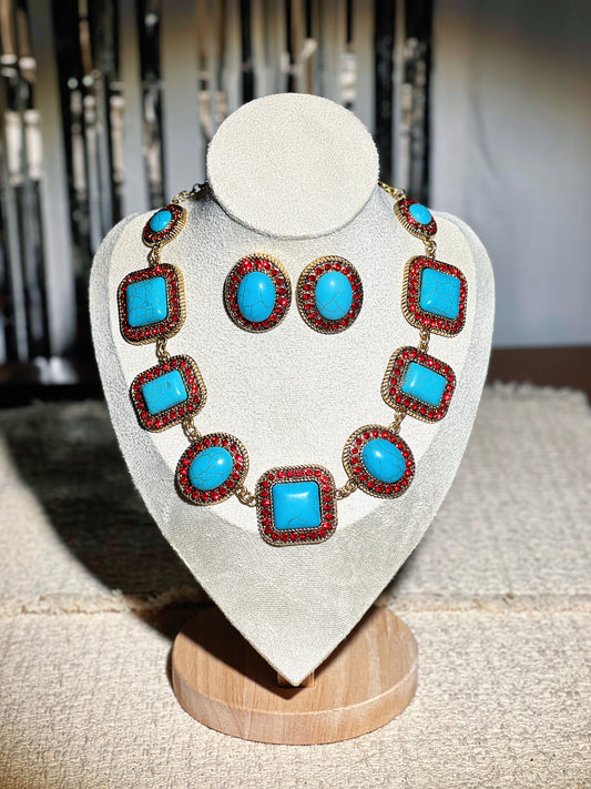 Turquoise Red Crystal Set