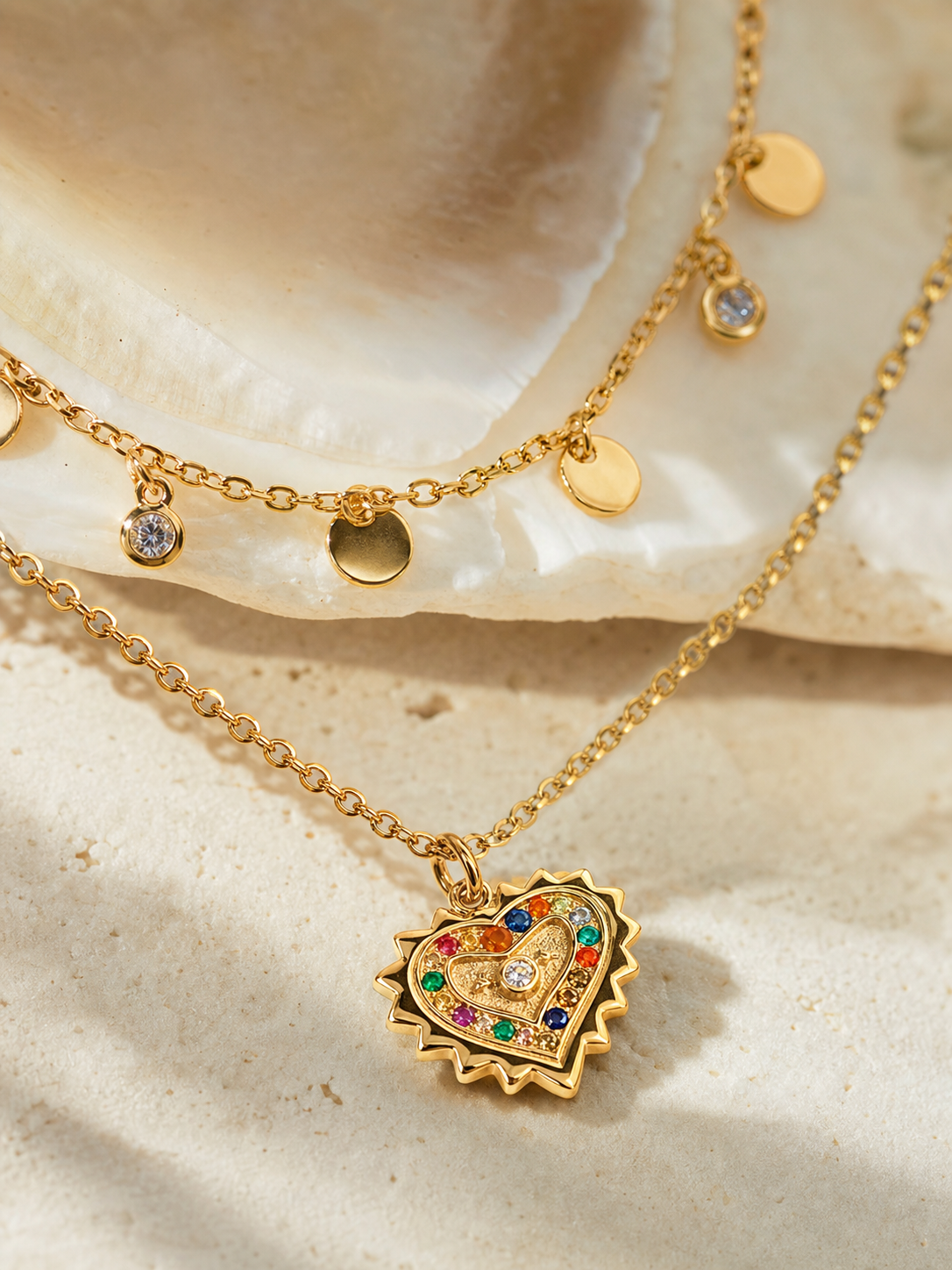 14K Gold Plated Heart-shaped Diamond Necklace