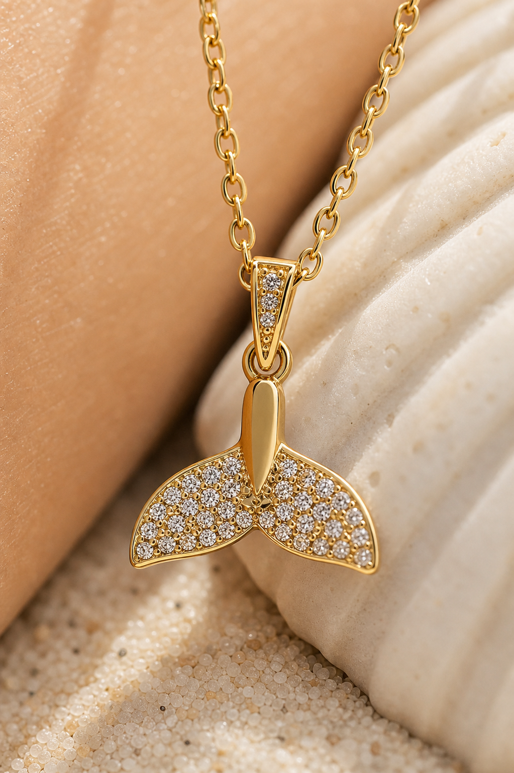 Gold Whale Tail Ocean Charm Necklace