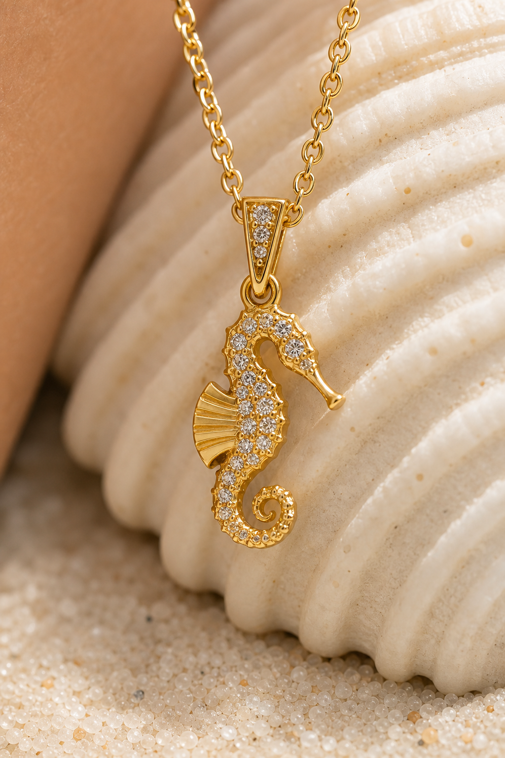 Gold Seahorse Ocean Charm Necklace
