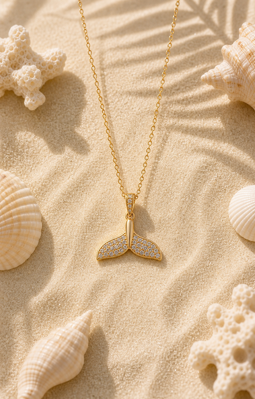 Gold Whale Tail Ocean Charm Necklace
