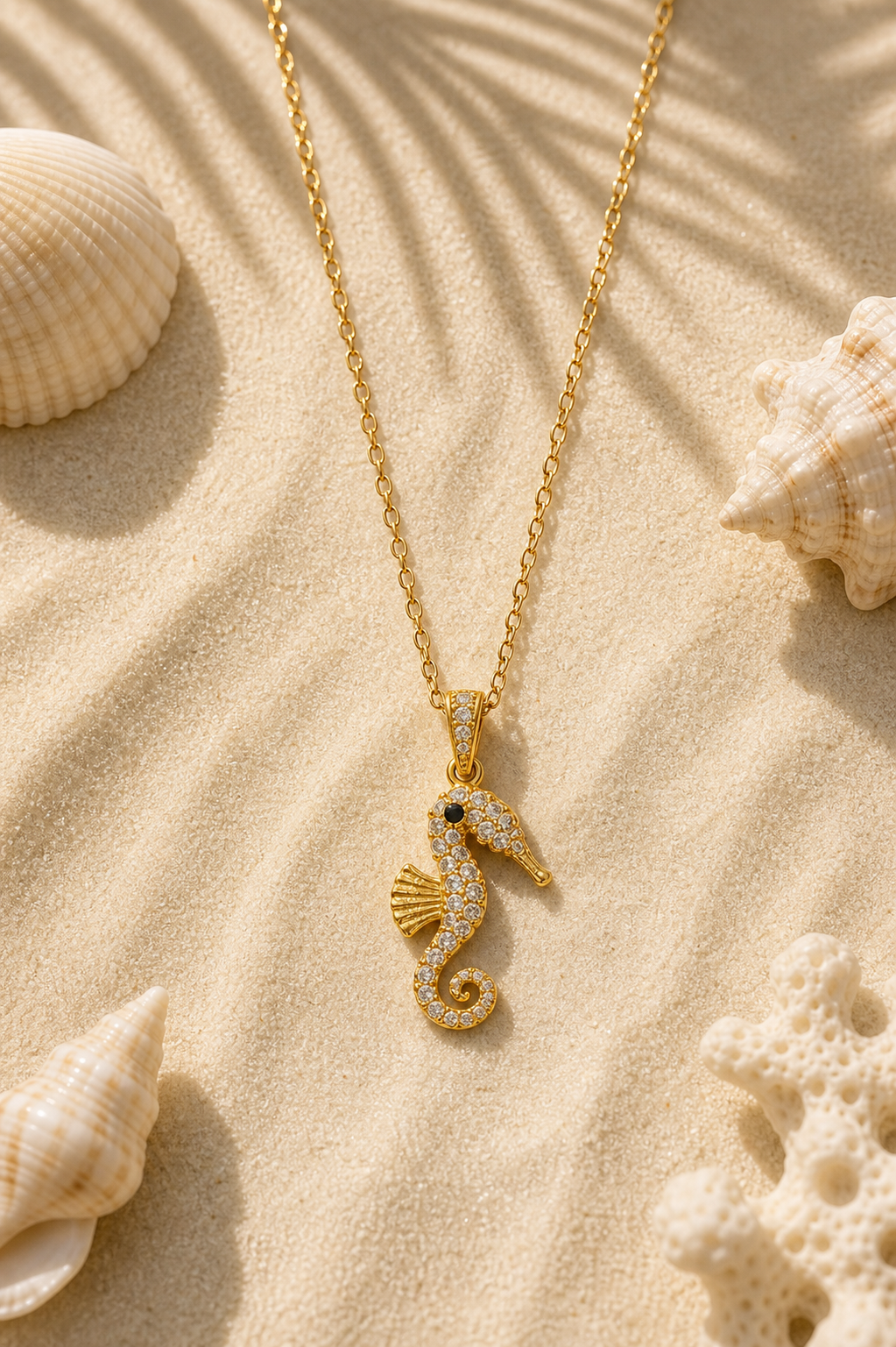 Gold Seahorse Ocean Charm Necklace